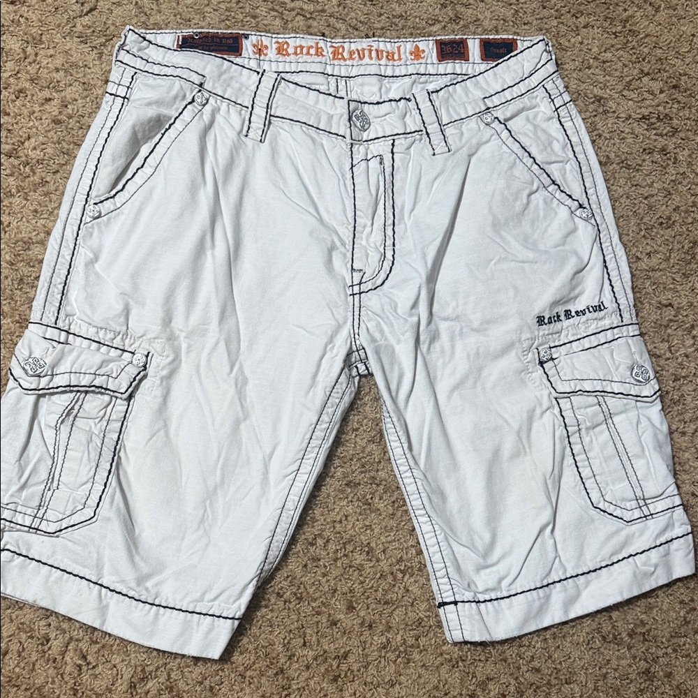Rock Revival White Cargo Shorts for Men